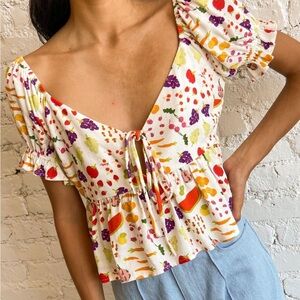 Lisa Says Gah sz L Farmers Market Print Top crop fruits